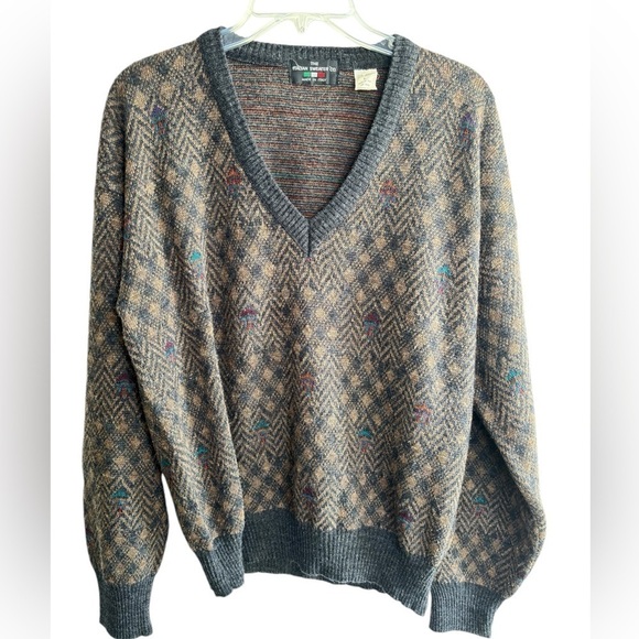 VTG 90s Coogi Style Large V-neck Sweater Wool Blend made in Italy Kurt Cobain - Picture 1 of 11
